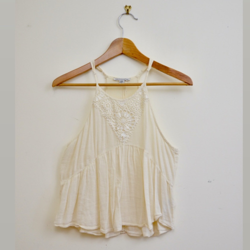 American Eagle White Lace Peplum Tank Top